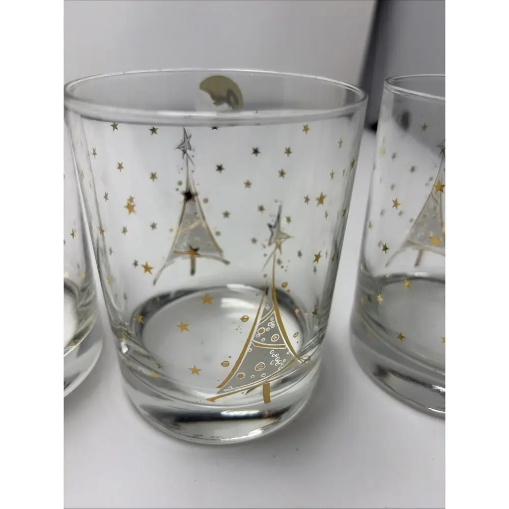 Vintage Georges Briard Gold 14 Oz Christmas Tree Drink Glasses Set Of 4